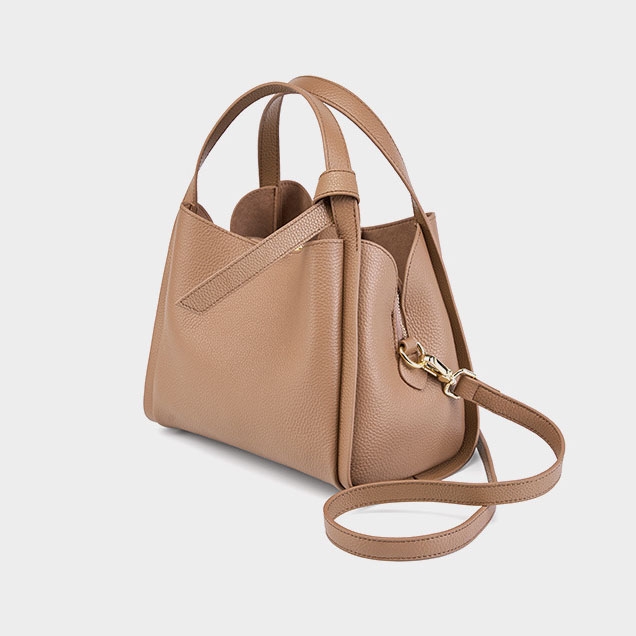 Khaki Leather Bucket Bag Magnetic Button Crossbody Handbags