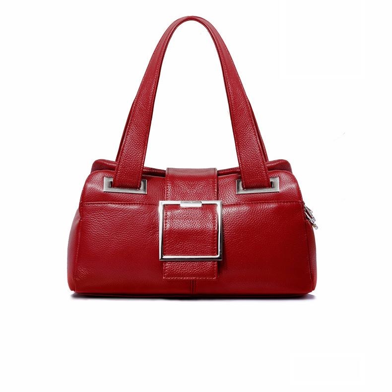 Red Leather Buckle Office Bag Zipper Shoulder Bags for Work