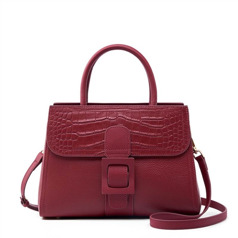 Burgundy Leather Croc Printed Satchel Bag Top Handle Crossbody Handbags For Outgoing