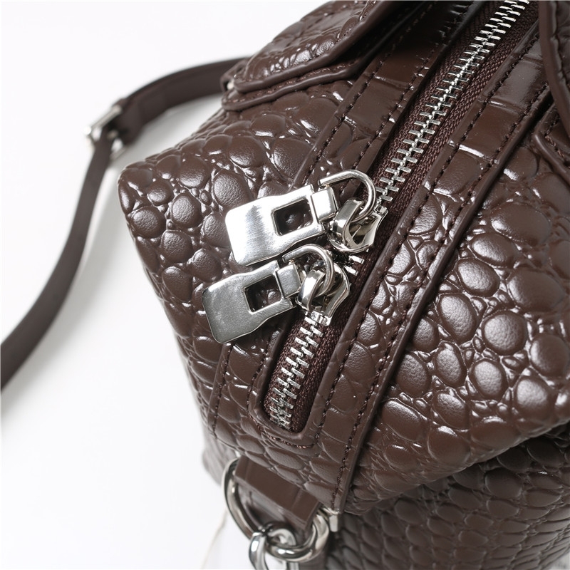 Brown Leather Crocodile Print Top Handle Boston Bag Crossbody Bags