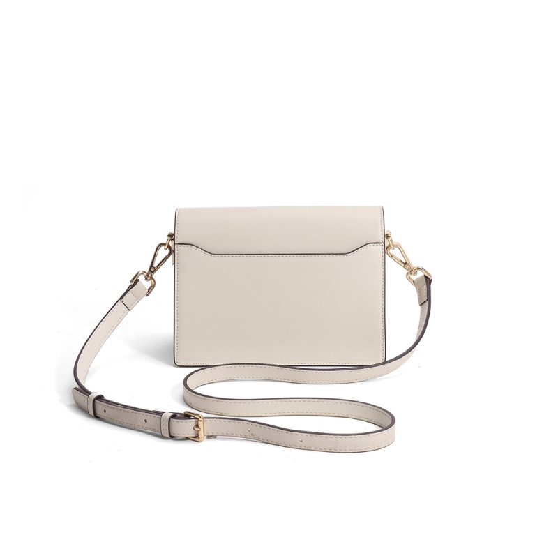 Beige Leather Crossbody Flap Office Handbags Buckle Over The Shoulder Bags