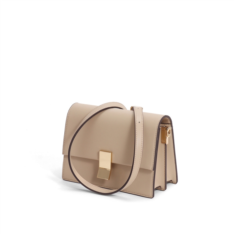 Khaki Leather Crossbody Flap Office Handbags Buckle Over The Shoulder Bags
