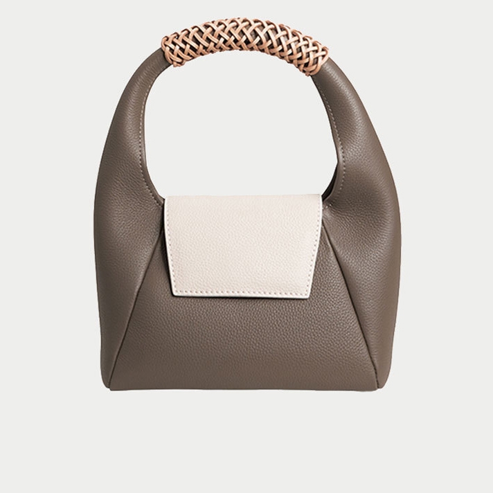 Brown Leather Crossbody Shoulder Bag With Woven Handle Handbags