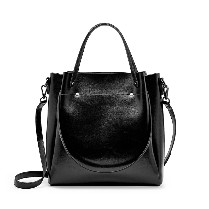 Black Leather Crossbody Top Handle Large Tote Bags