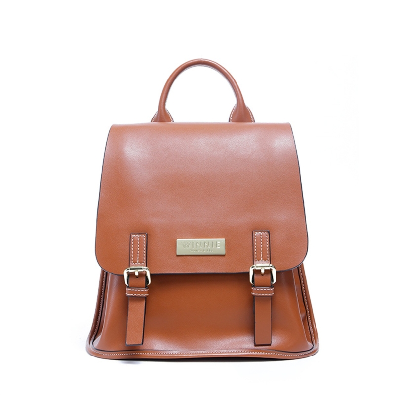 Brown Leather Flap Backpack Top Handle Backpacks For Women
