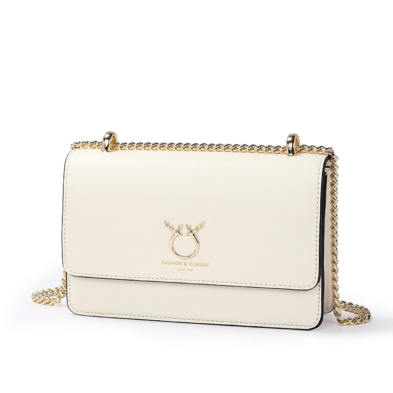 White Leather Flap Chain Bag Office Women's Crossbody Bags