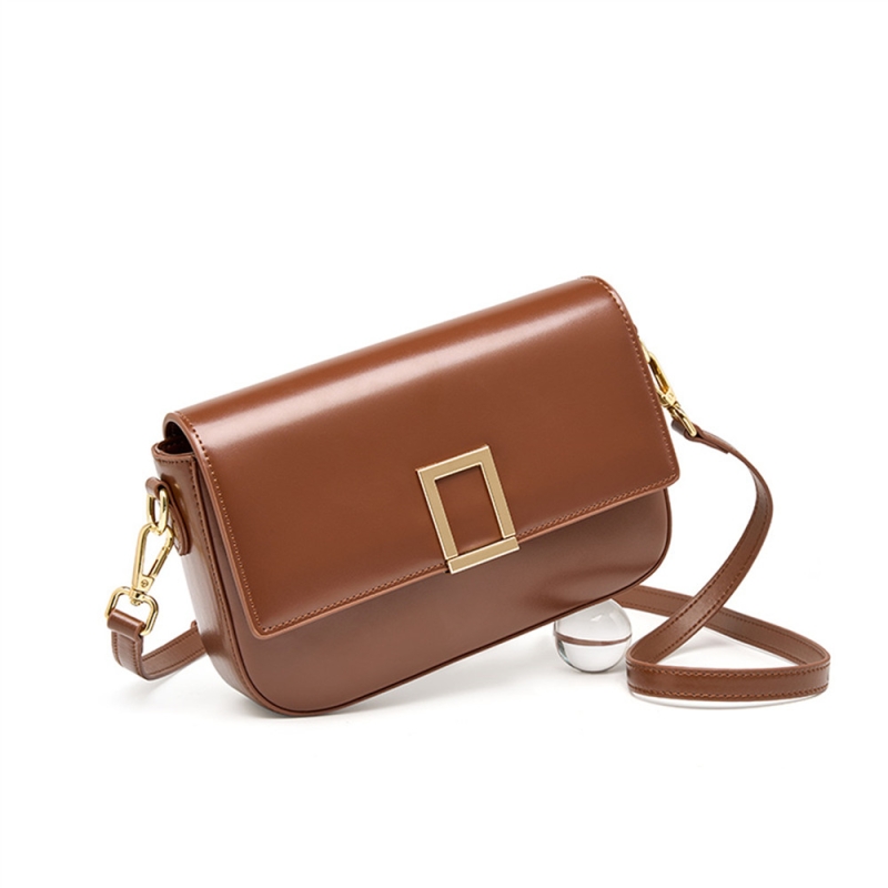 Brown Leather Flap Crossbody Purse Fashion Square Handbags