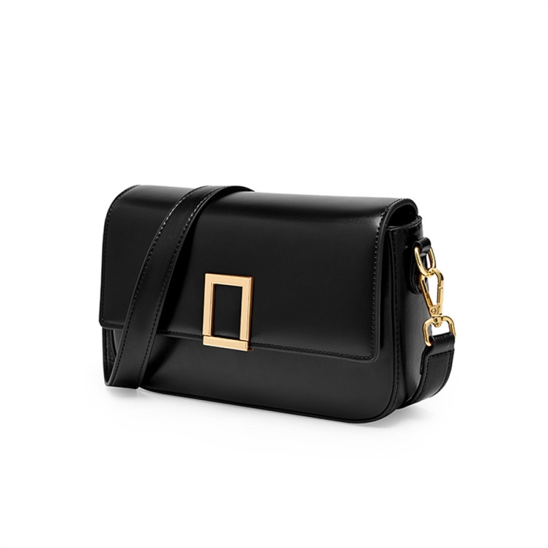 Black Leather Flap Crossbody Purse Fashion Square Handbags