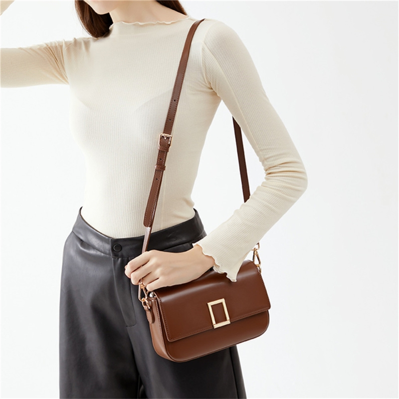 Brown Leather Flap Crossbody Purse Fashion Square Handbags