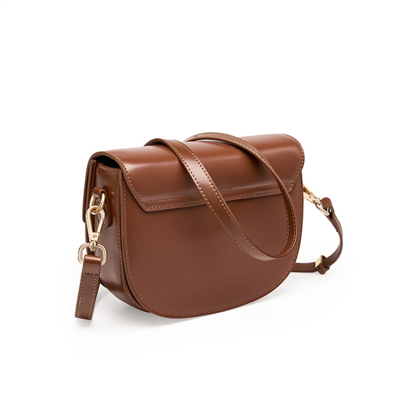 Brown Leather Flap Saddle Bag Timeless Crossbody Handbags 