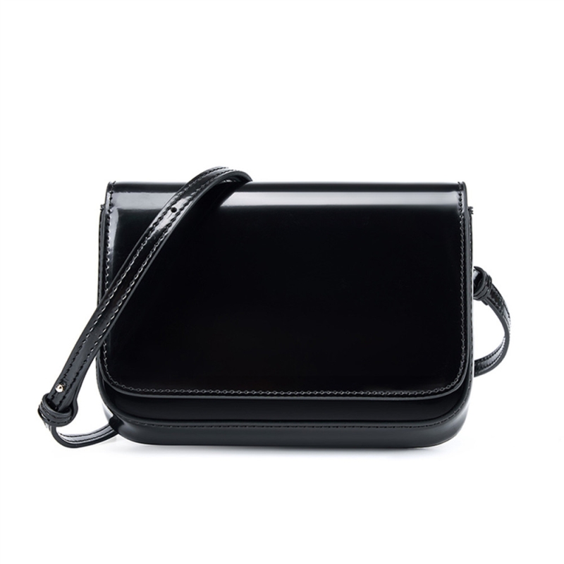 Black Leather Flap Square Handbags Removable Strap Crossbody Purses