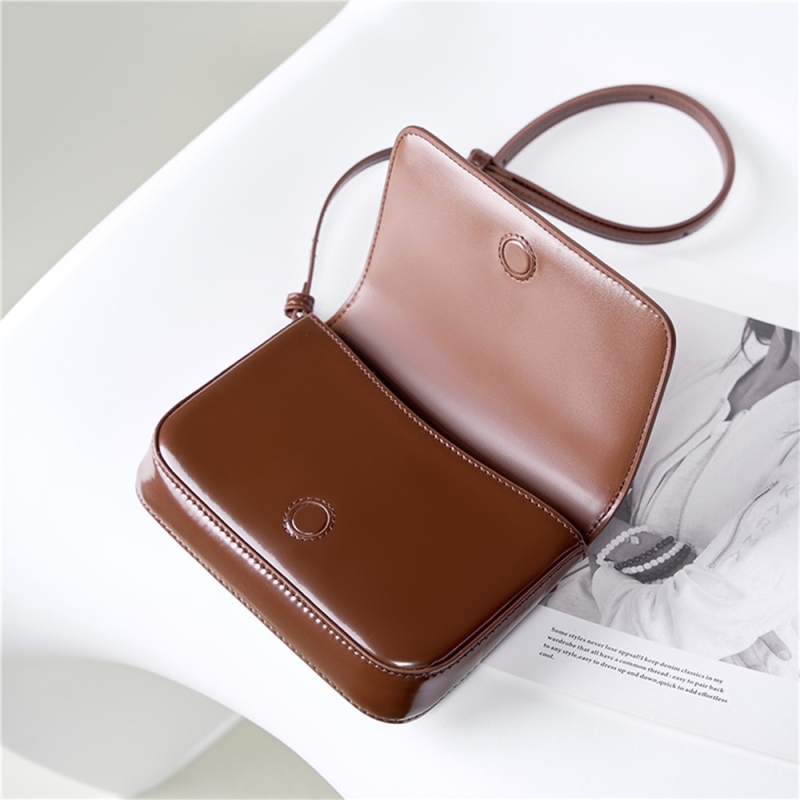 Brown Leather Flap Square Handbags Removable Strap Crossbody Purses