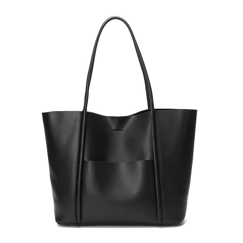 Black Leather Large Tote Bag With Inner Pouch Handbags For Work