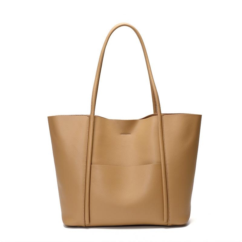 Khaki Leather Large Tote Bag With Inner Pouch Handbags For Work