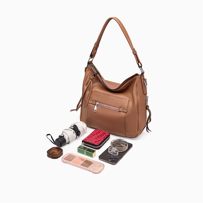 Brown Leather Litchi Pattern Classic Tote for Middle-aged Ladies