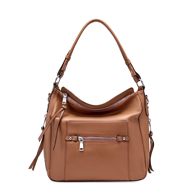 Brown Leather Litchi Pattern Classic Tote for Middle-aged Ladies