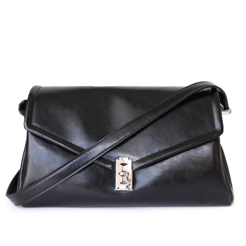 Black Leather Messenger Bag Vintage Flap Crossbody Purse 