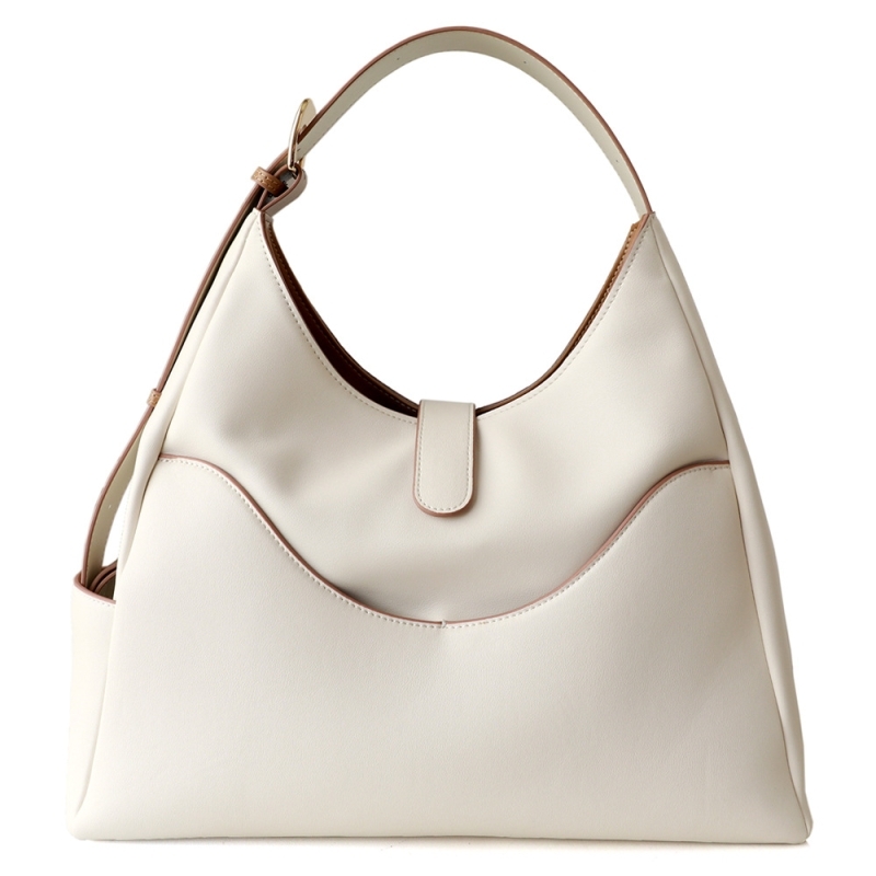 White Leather Over The Shoulder Bag Large Tote Handbags With Zip