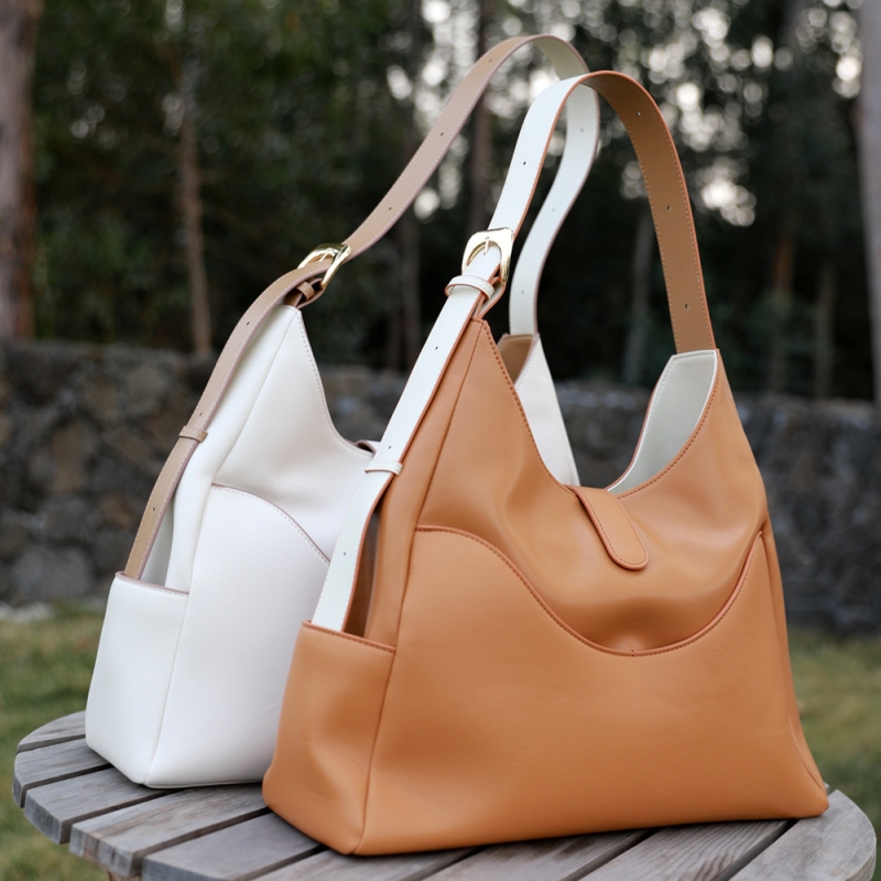 White Leather Over The Shoulder Bag Large Tote Handbags With Zip