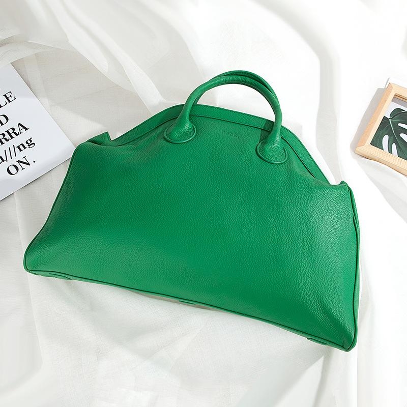 Green Leather Oversized Tote Bag with Zipper Tote Handbags for Work