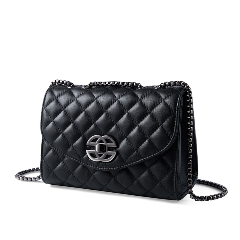 Black Leather Quilted Bag Crossbody Chain Flap Shoulder Bags For Outgoing