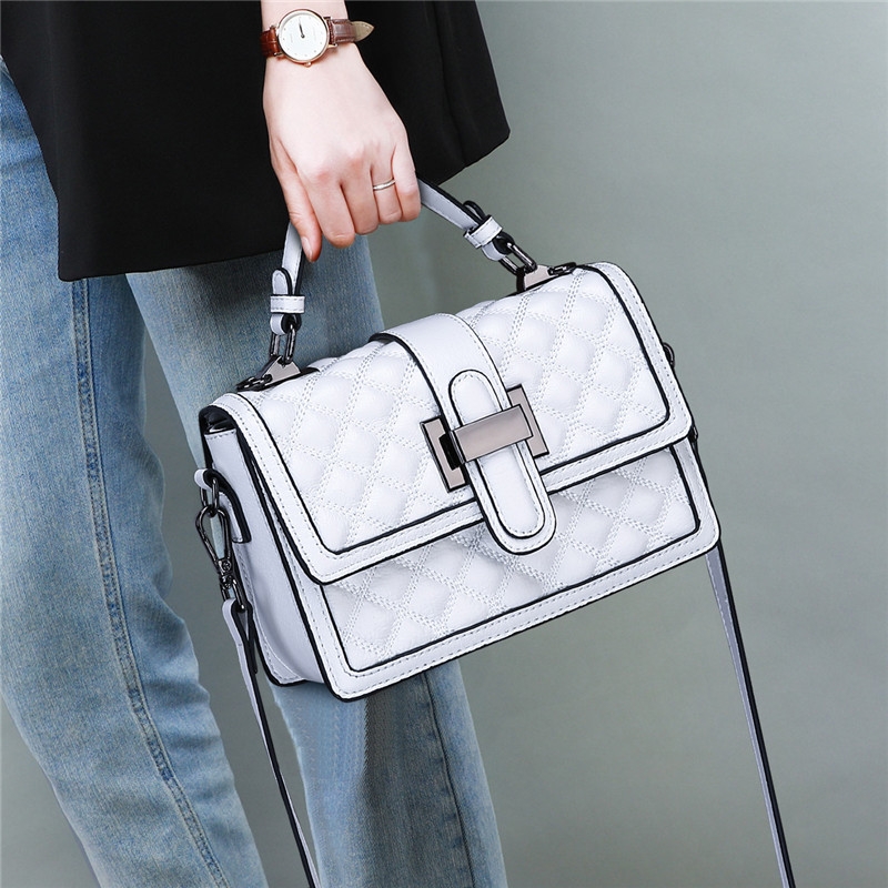 White Leather Quilted Bag Crossbody Flap Top Handle Bags