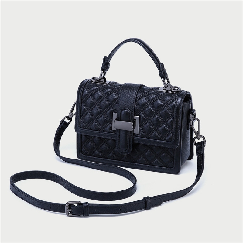 Black Leather Quilted Bag Crossbody Flap Top Handle Bags