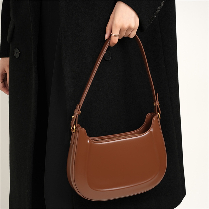 Brown Leather Retro Saddle Bag Zip Over The Shoulder Bags