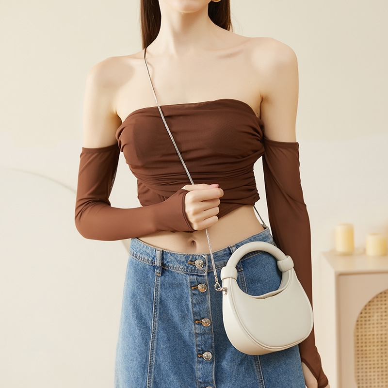 White Leather Solid Shoulder Bags Crossbody Chain Purse