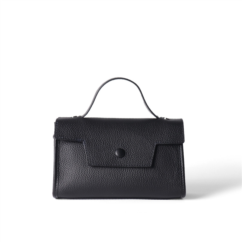 Black Leather Top Handle Crossbody Small Satchel Bag Flap Handbags