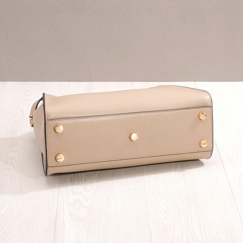 White Leather Top Handle Middle-Size Satchel Metal Lock Shoulder Bags