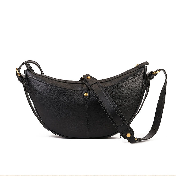 Black Leather Vintage Hobo Bag Zip Crossbody Purse For Outgoing