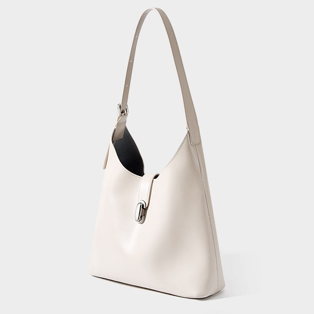Beige Litchi Grain Leather Solid Totes Over The Shoulder Bags