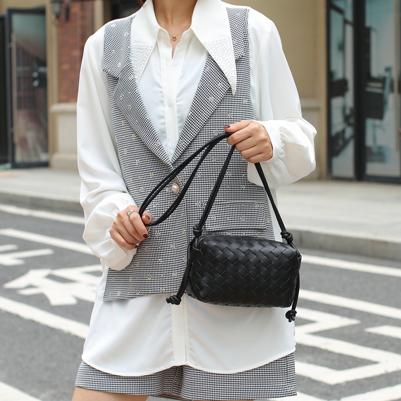 Women's White Leather Woven Shoulder Mini Bags