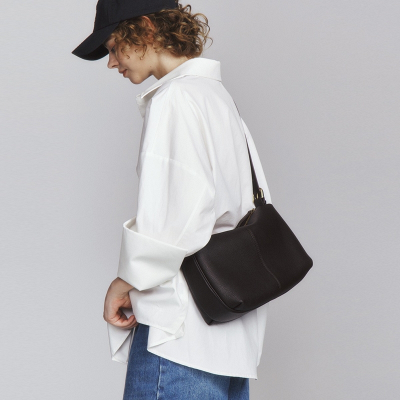 White Togo Leather Shoulder Zipper Square Bags Hobo Bag