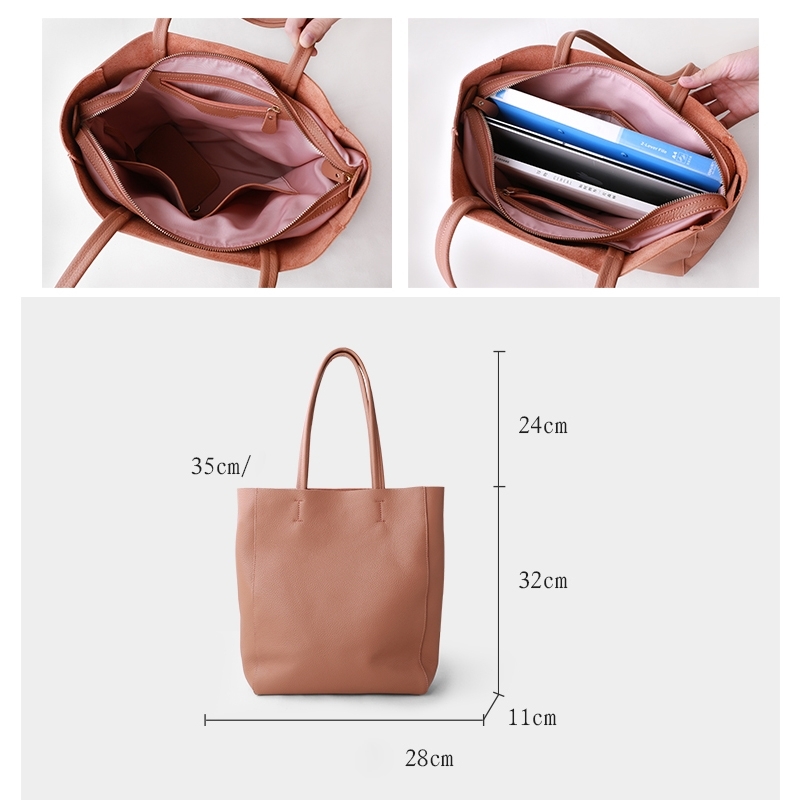 Pink Vertical Soft Leather Tote Bag for Women 