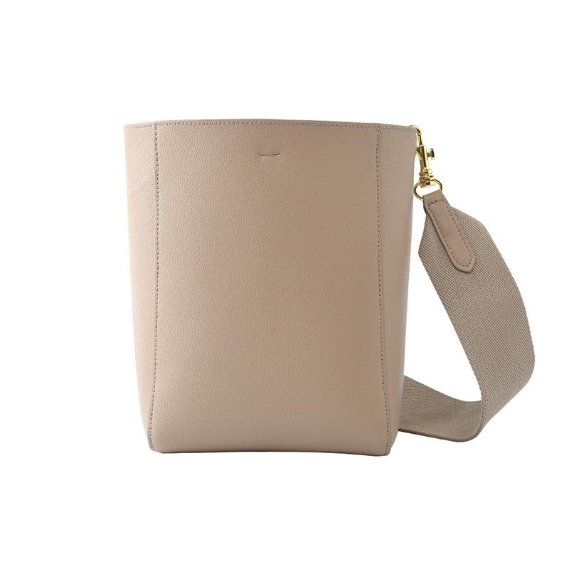 Medium Size Cream Color Wide Strap Shoulder Bucket Bags
