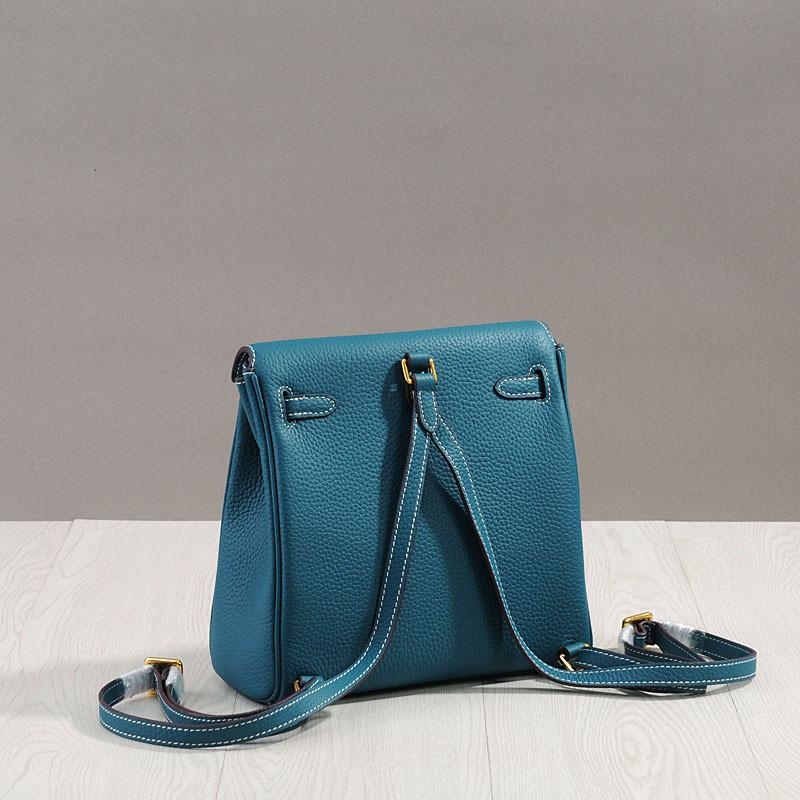 Blue Belt Lock Leather Mini Backpacks