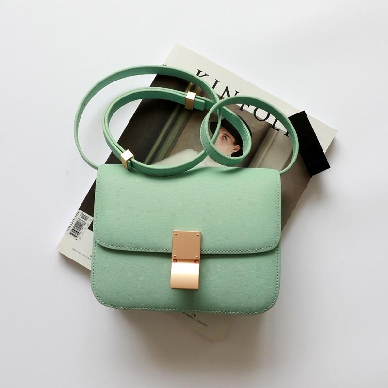 Mint Green Flap Genuine Leather Square Classic Bag Message Bags