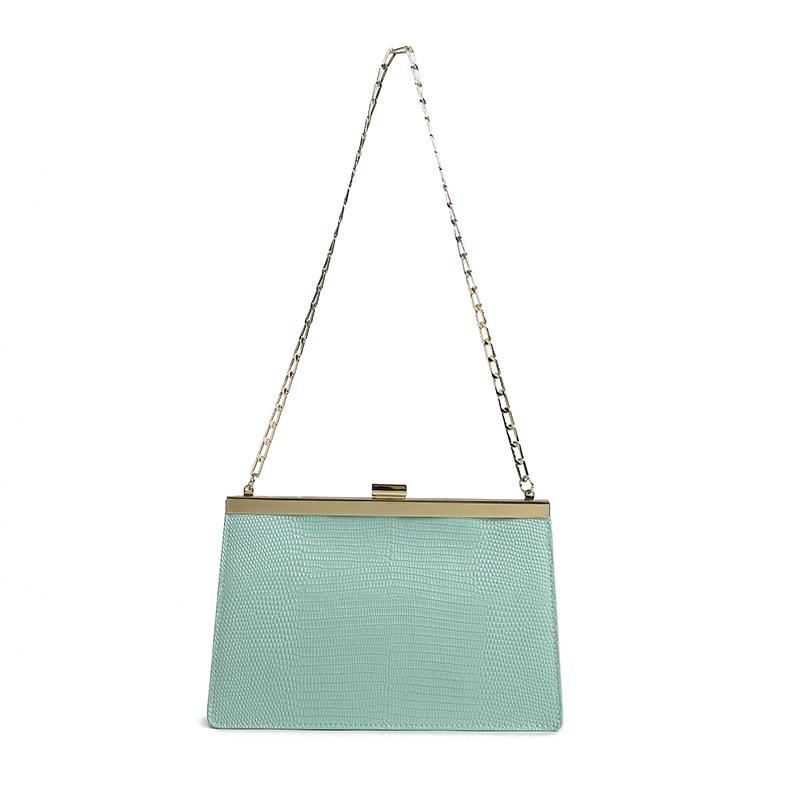Mint Green Lizard Leather Handbags Square Shoulder Chain Bags | Baginning
