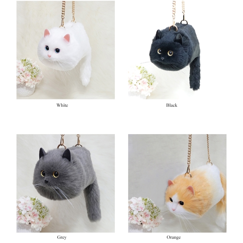 Custom Handmade Imitation Black Fur Cat Crossbody Bag Cute Purses ...