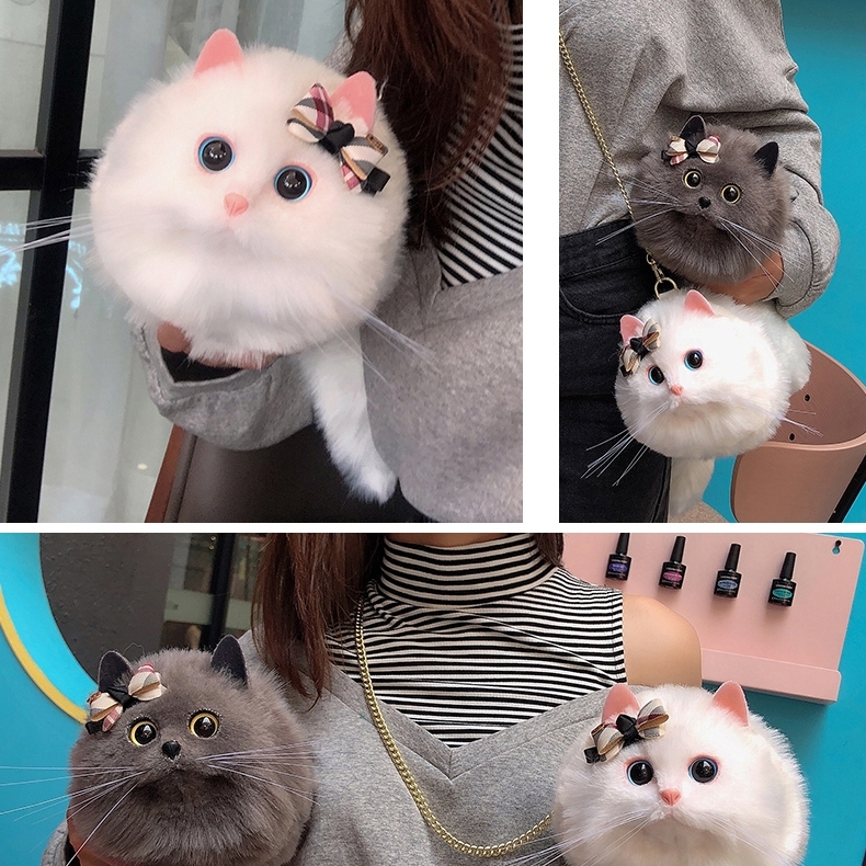 Custom Handmade Imitation Fur Ragdoll Cat Crossbody Bag Cute Purses