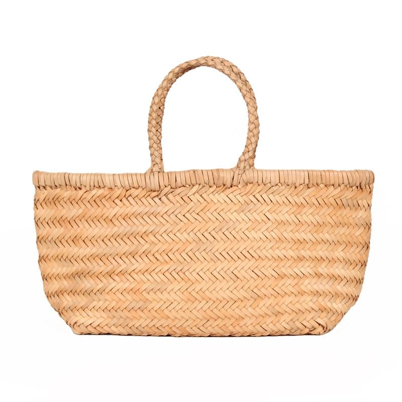 Natural Color Cow Leather Woven Tote Handbags