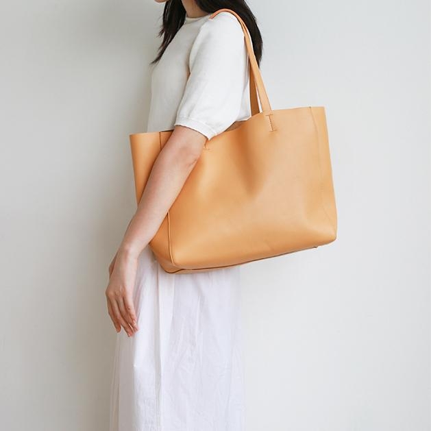 Natural Colors Horizontal Soft Leather Tote Bag for Women 