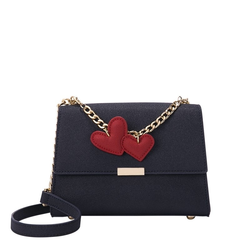 Navy Blue Flap Crossbody Purses Red Heart Chic Summer Chain bags