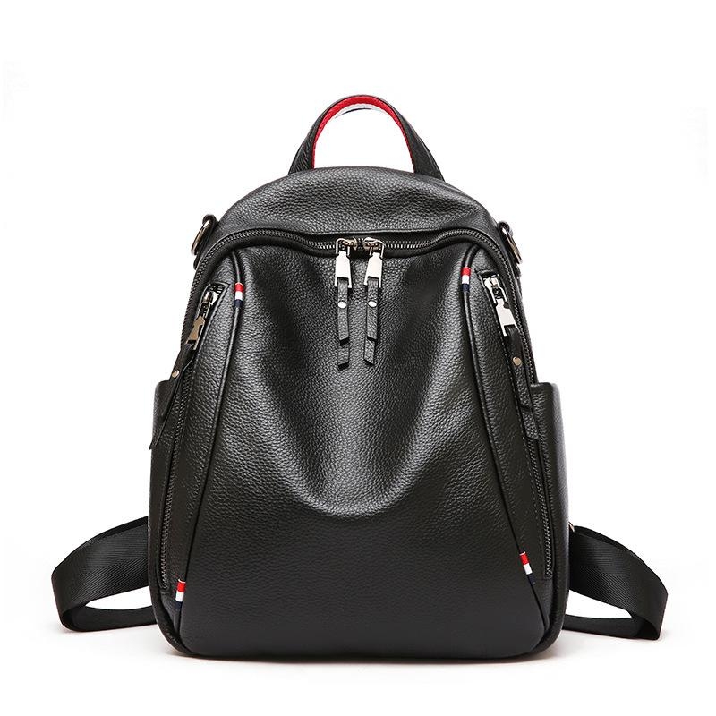 Black Leather Backpacks Zipper Backpack for Women