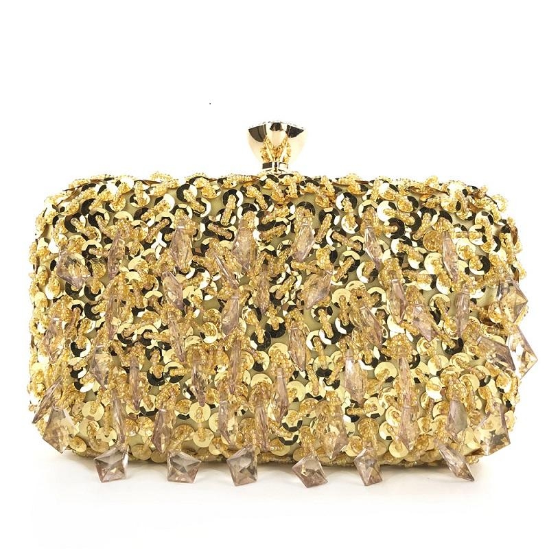 Silver Pendant Rhinestone Beaded Sequined Box Clutch Bags