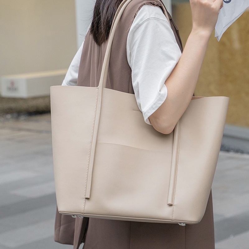 Nude Leather Large Tote Bag With Inner Pouch Handbags For Work