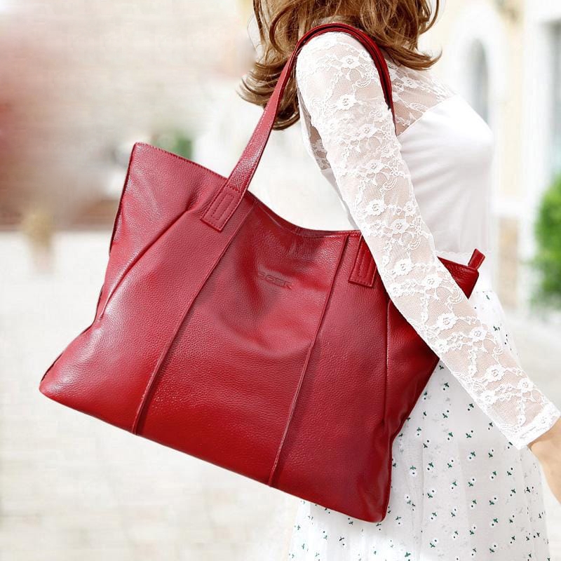 pair Governor Goodwill Red Soft Genuine Leather Tote Bag Simply Large Shoulder Shopper Bag |  Baginning