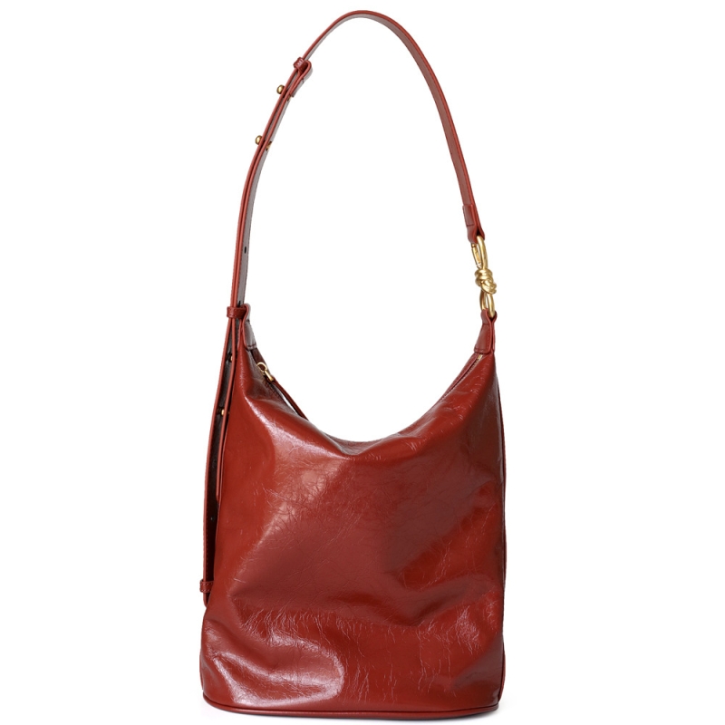 Burgundy Oil Leather Bucket Bags Vintage Shopper Bag